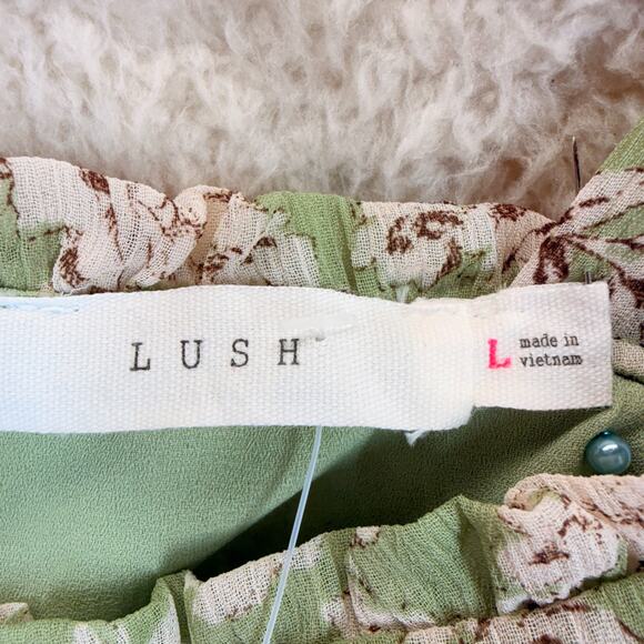 Lush Green Floral Mini Spaghetti Strap Sundress Lined Size L Casual Beach Summer - Picture 5 of 10